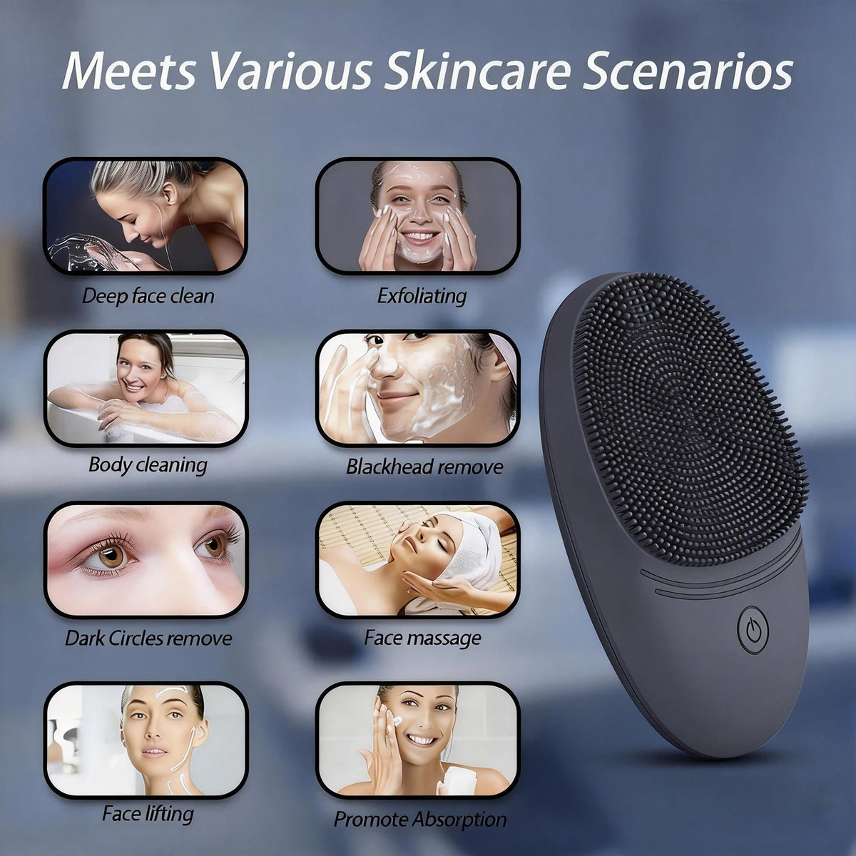 Electric Silicone Facial Cleansing Brush - Sonic Vibration Deep Cleansing Face Wash Tool