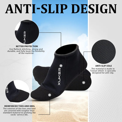 Men’s & Women’s 3mm Neoprene Water Socks - Low Cut Beach, Volleyball, Diving, Swimming, and Kayaking Booties with Flatlock Stitches