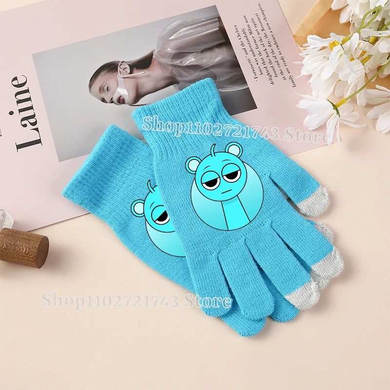 Sprunki Knitted Gloves for Kids - Cute Cartoon Touchscreen Winter Warm Mittens for Boys & Girls