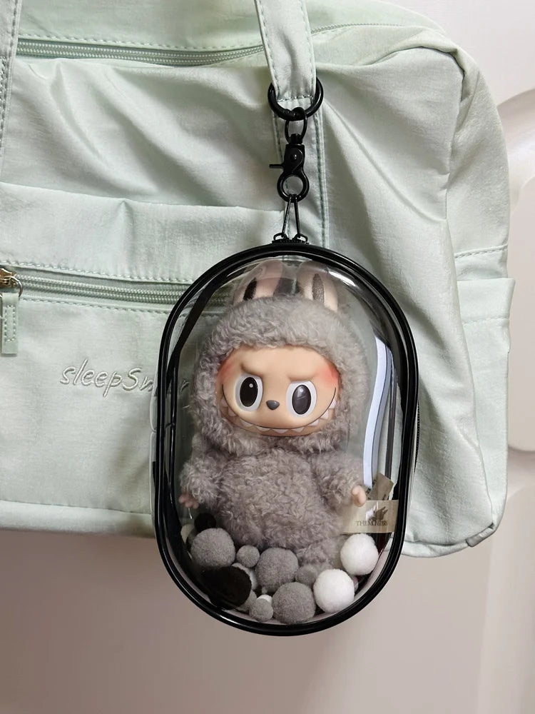 V1 V2 Labubu Protective Cover - 17cm Cotton Doll Sitting Bag, Transparent Dustproof Plush Doll Storage