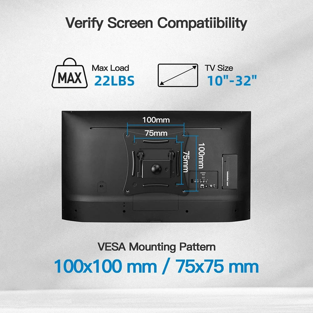 Full Motion Corner TV Wall Mount Bracket – Swivel & Tilt Adjustable Holder for 10-32" Monitors, Universal VESA 100x100mm