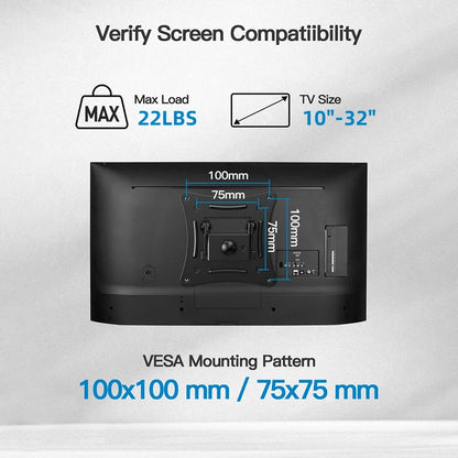 Full Motion Corner TV Wall Mount Bracket – Swivel & Tilt Adjustable Holder for 10-32" Monitors, Universal VESA 100x100mm