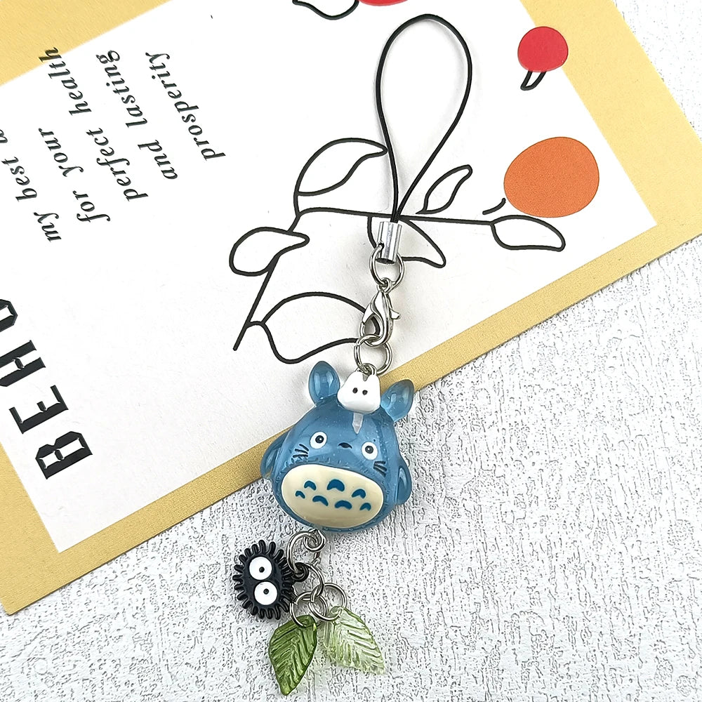 Kawaii Totoro Blue Animal Phone Charm - Soot Sprite Anime Cat Keychain Woodland Pendant Y2K Gift Accessory