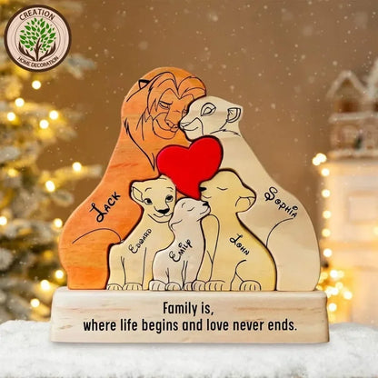 Personalized Wooden Lion Family Puzzle — Custom Name Art Puzzle for Home Decor, Anniversary & Warm Family Gift Keepsake