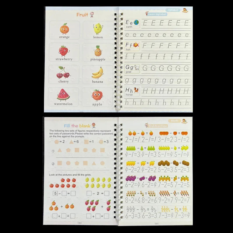 4-Piece Magic Practice Copybook Set with Pen — Reusable English Calligraphy Writing Book for Kids & Preschoolers