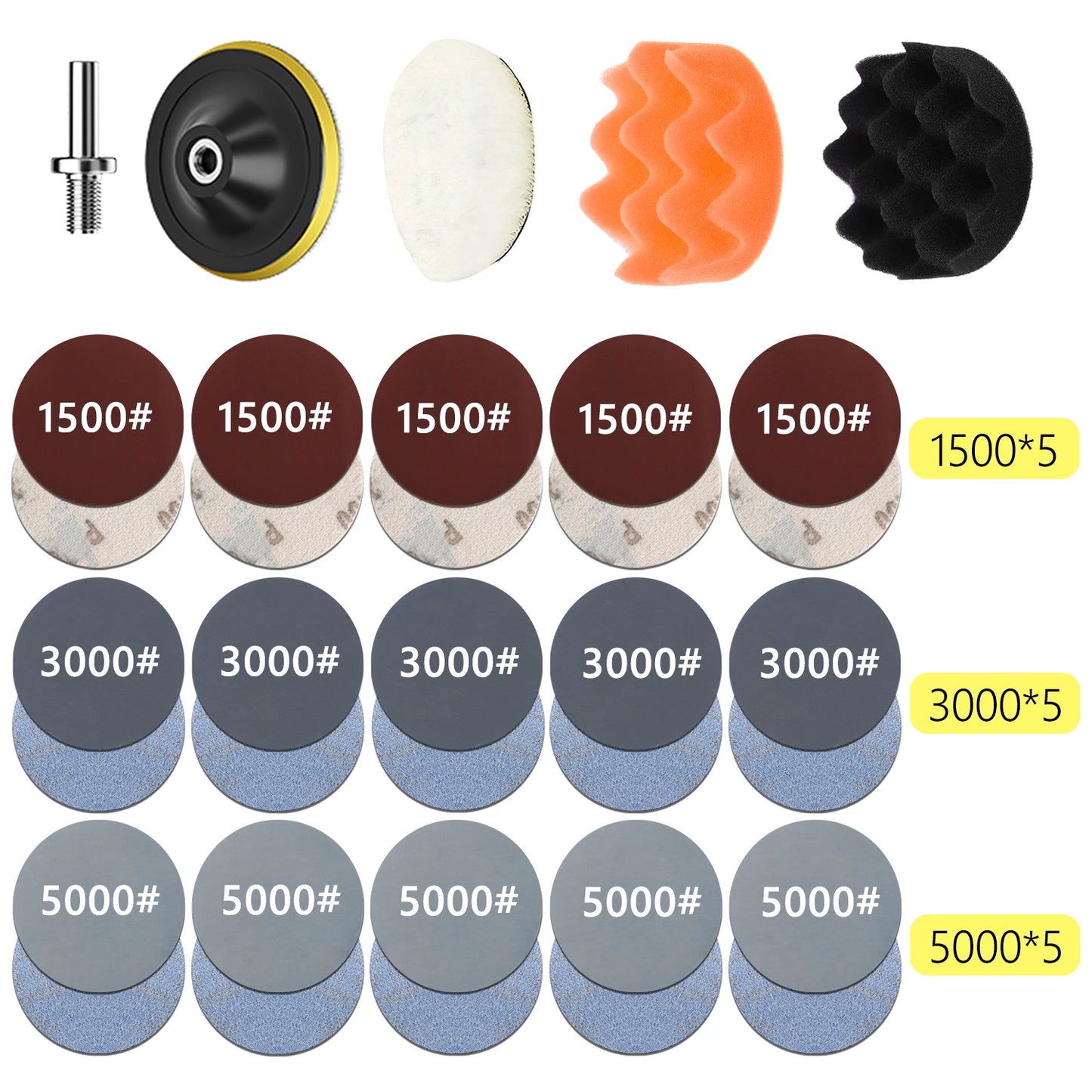3-Inch Headlight Repair & Restoration Kit — Car Polishing Disc with Auto Waxing Sponge and Sandpaper for Detailing