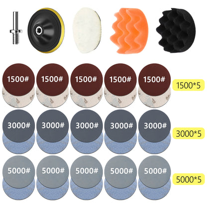 3-Inch Headlight Repair & Restoration Kit — Car Polishing Disc with Auto Waxing Sponge and Sandpaper for Detailing