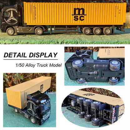 1:50 Large Diecast Alloy Truck Model – Pull-Back Container Toy with Sound & Light for Boys’ Gifts