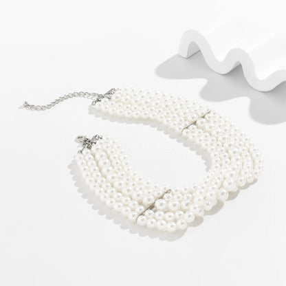 Vintage Imitation Pearl Multi-Layer Necklace – Elegant Oval Beads Choker Collar for Women, Chain Jewelry Accessories, Party Gift
