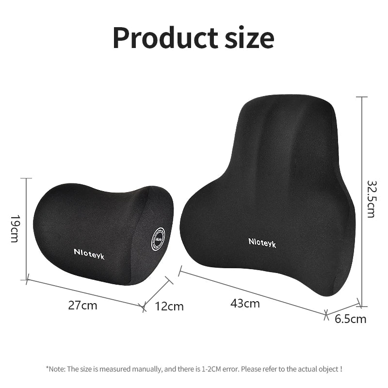 Universal Memory Foam Car Neck & Lumbar Support Cushion – Ergonomic Headrest Pillow & Waist Back Support for Car Seat Comfort Accessories