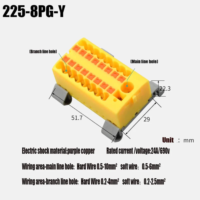 Push-In Modular Wire Connector Terminal Block – Compact 1-In Multiple-Out Splicing Lighting Connector, 225 Series (1Pc)