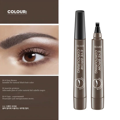 4D Microblading Eyebrow Pen – 4-Fork Tip Waterproof Long-Lasting Eyebrow Tattoo Pencil for Natural Fine Hair-Like Makeup