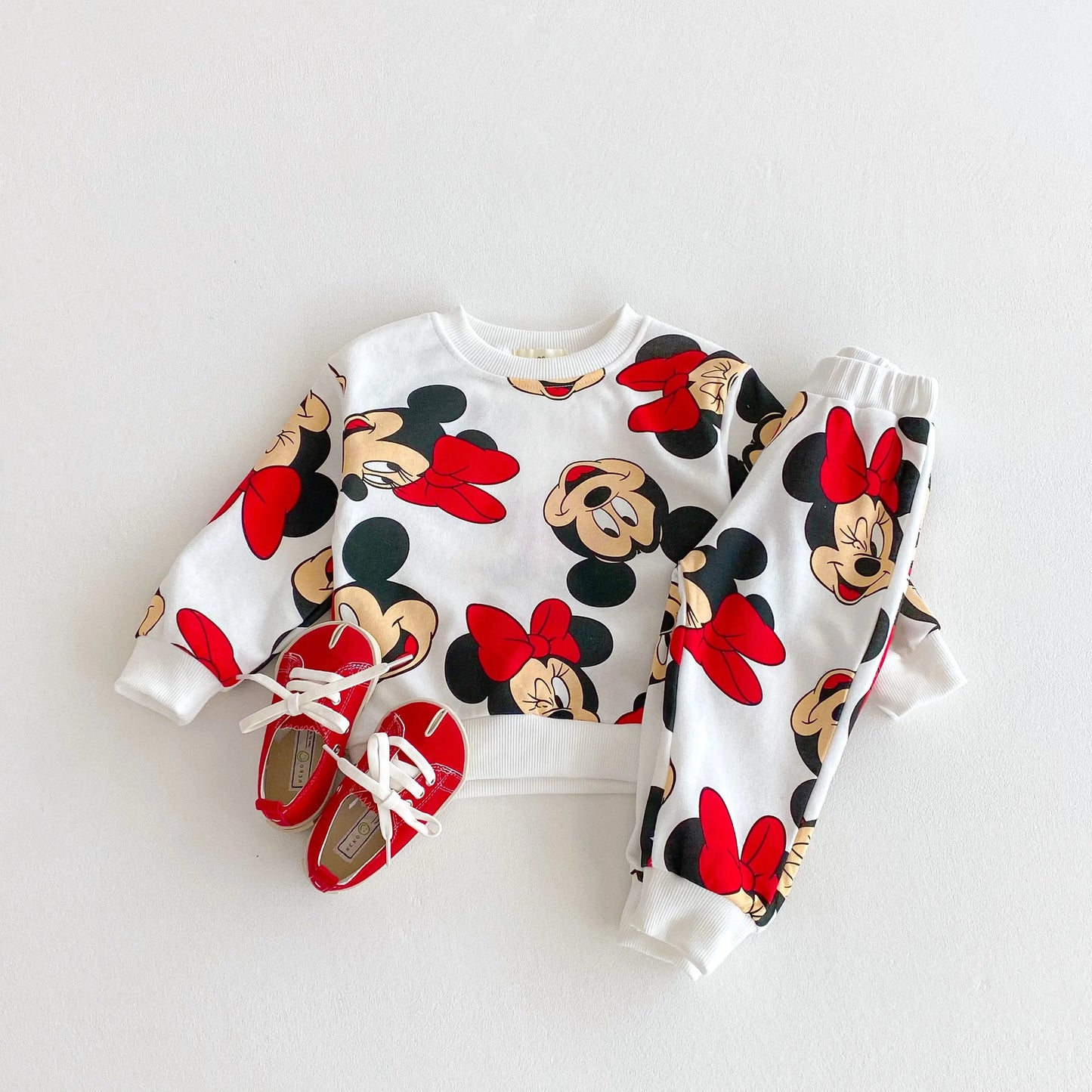 Disney Cartoon Sweatshirt Set – Autumn Long Sleeve Tops & Pants for Kids, Casual Outfit
