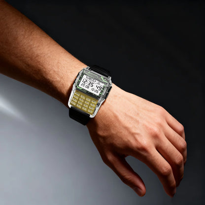 Transparent Plastic Calculator Watch - Men’s Multifunction Luminous LED Digital Computer-Style Wristwatch