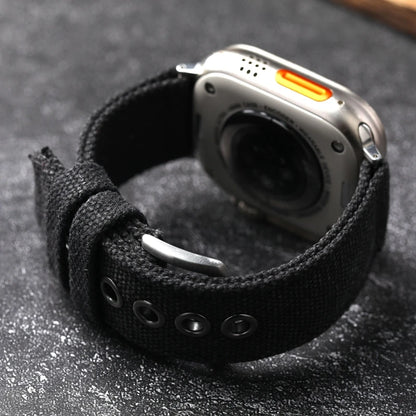 Double Canvas Strap for Apple Watch Ultra – 49MM, 45MM, 44MM, Thickened Green & Black Rugged Style Bracelet for Men