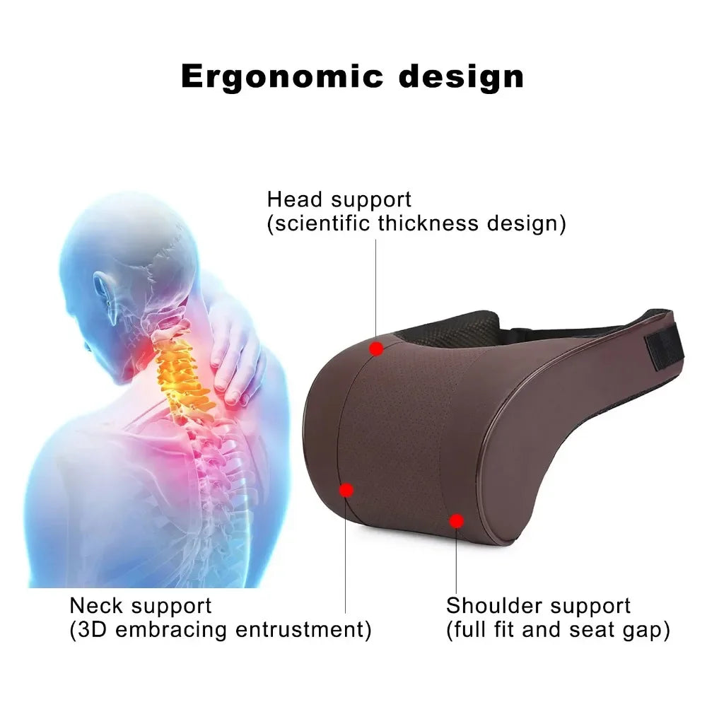 Memory Foam Car Neck Pillow — PU Leather Headrest Cushion for Comfortable Driving & Auto Interior Seat Support
