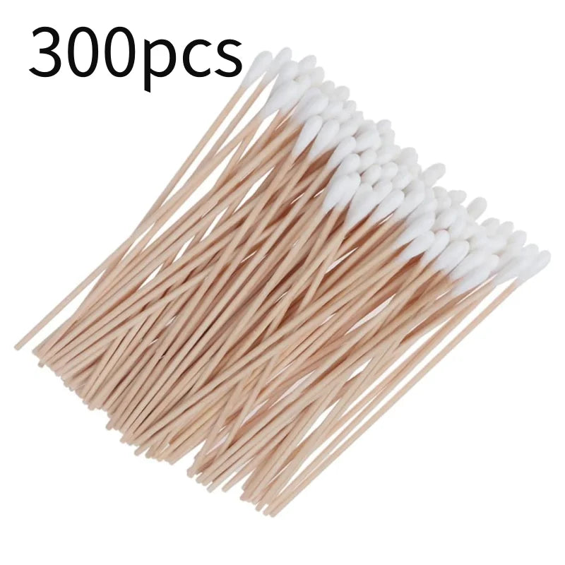 100/300PCS 6-Inch Precision Cotton Swabs - Pointed Cotton Buds with Long Wooden Sticks and Storage Case