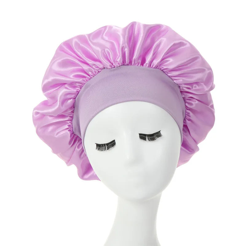 Women's Silky Satin Night Sleep Cap - Double Layer Adjustable Hair Bonnet, Shower Cap for Curly Hair Styling Accessories
