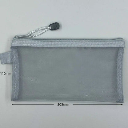 Large Transparent Mesh Pencil Case — Nylon Zip Storage Bag for School & Office Supplies