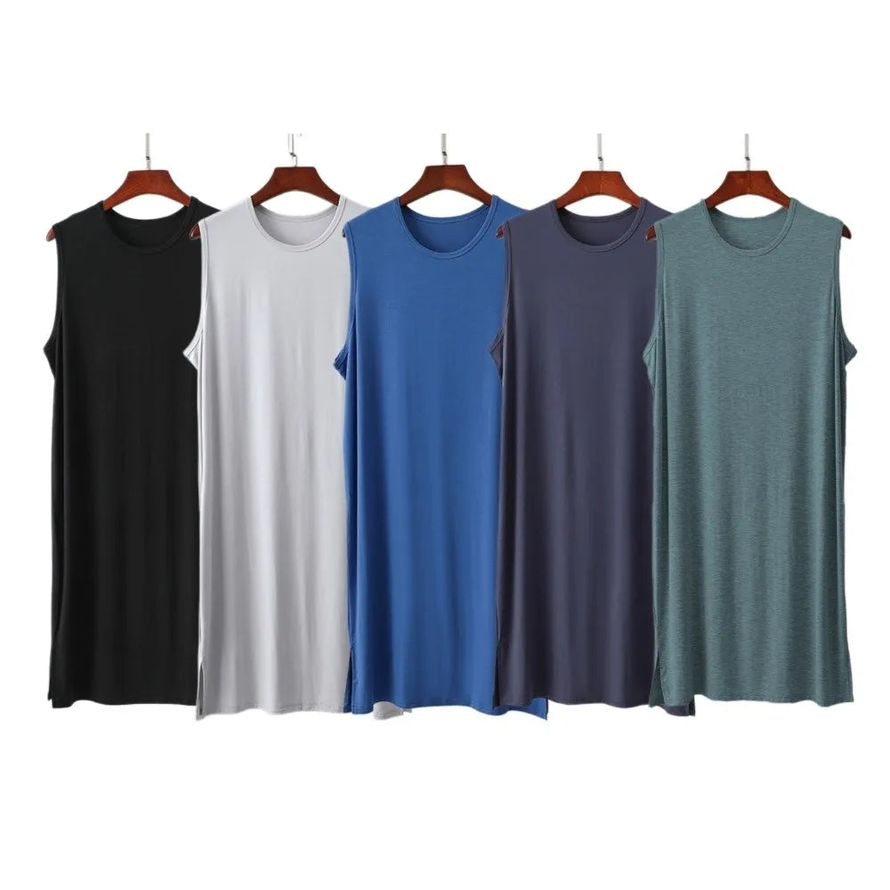 Men’s Knee-Length Sleep Robe - Oversized Sleeveless Plus Size Nightwear for Travel