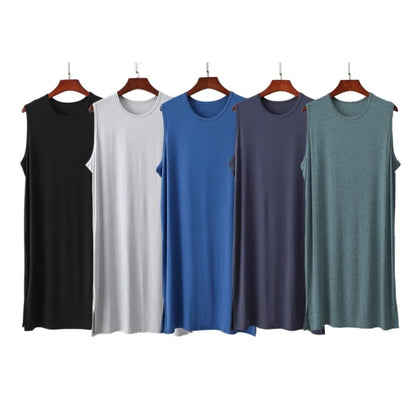 Men’s Knee-Length Sleep Robe - Oversized Sleeveless Plus Size Nightwear for Travel