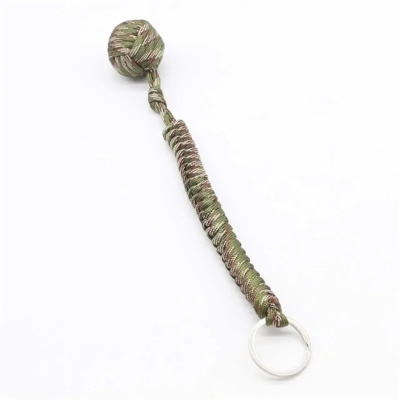 Monkey Fist Steel Ball Keychain – Self-Defense Survival Lanyard with Braided Rope for Outdoor Safety