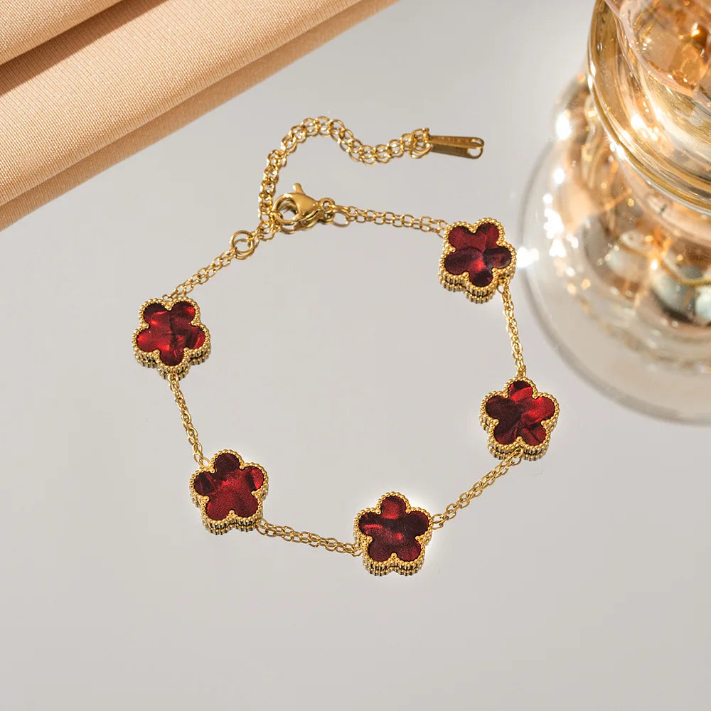 Adjustable Stainless Steel Flower Bracelet - Classic Luxury Women's Fashion Jewelry Gift