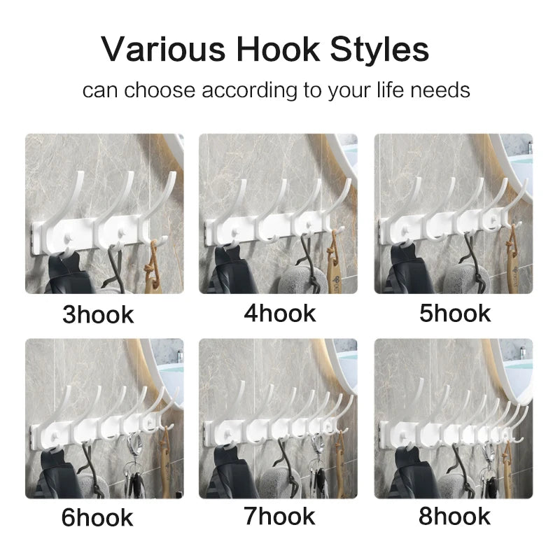 YUNJIEYA Folding Robe Hooks | Black White Towel Hanger Nail Wall Rack | Coat Clothes Holder for Bathroom Kitchen Accessories