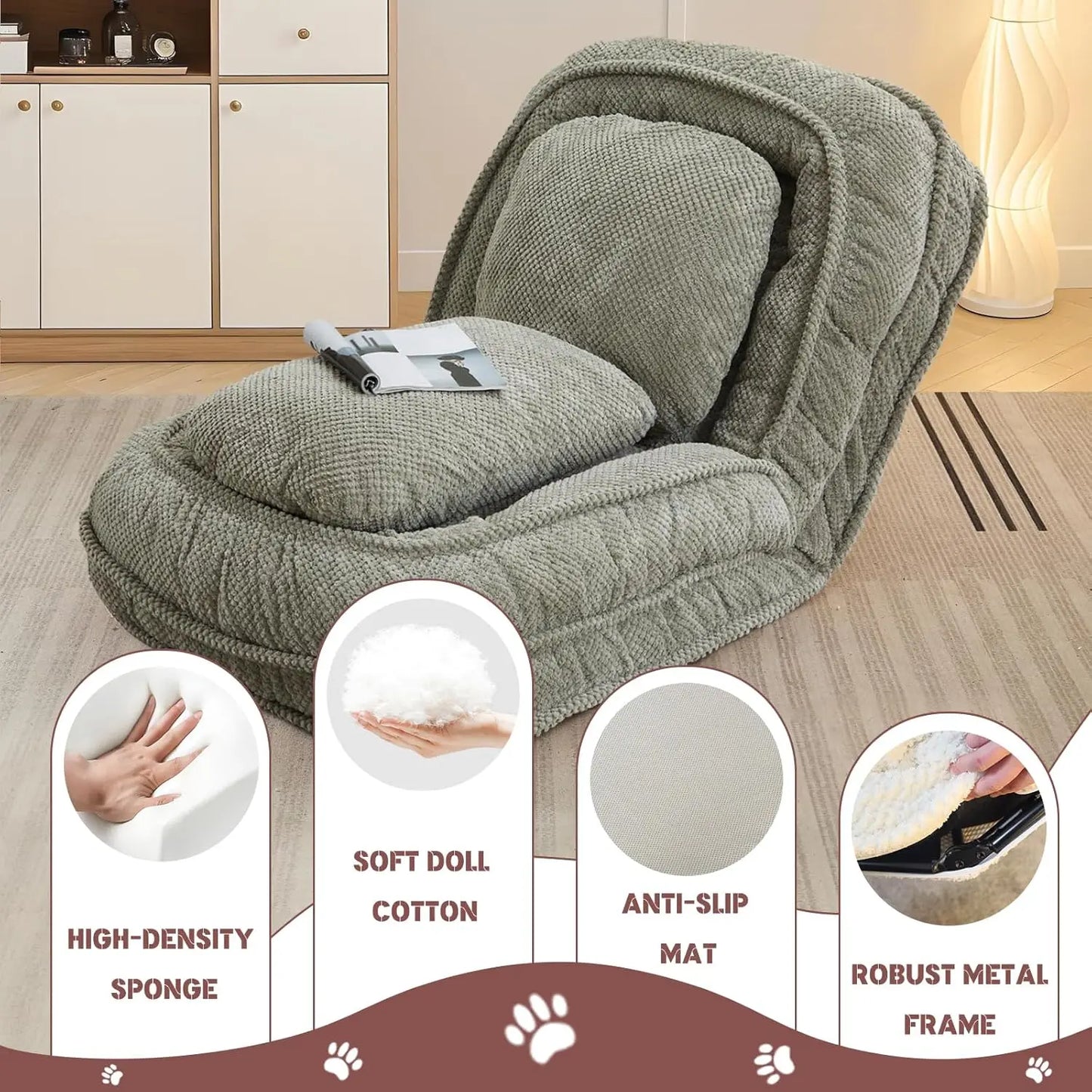 Bean Bag Chair – Convertible Sofa Bed for Adults & Pets, 5 Adjustable Positions, Lounge Chair for Bedroom & Living Room