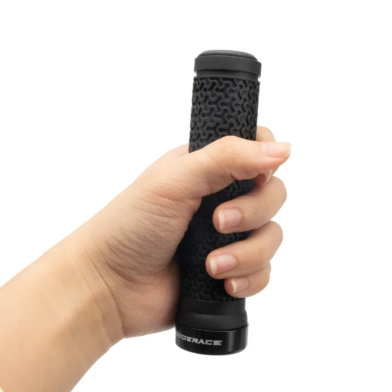 MTB Bicycle Handlebar Grips – Soft Rubber Non-Slip Grips with Single-Sided Lock & End Plugs for Mountain Bikes
