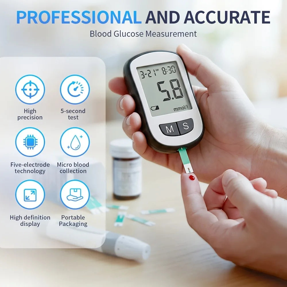 VivaChek Digital Blood Glucose Meter Kit - 5-Second Blood Sugar Testing with 50 Test Strips, Lancets and 5 Testing Modes