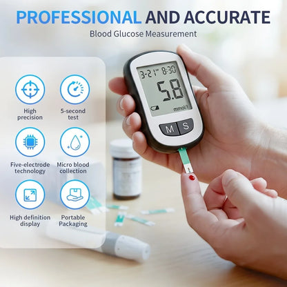 VivaChek Digital Blood Glucose Meter Kit - 5-Second Blood Sugar Testing with 50 Test Strips, Lancets and 5 Testing Modes