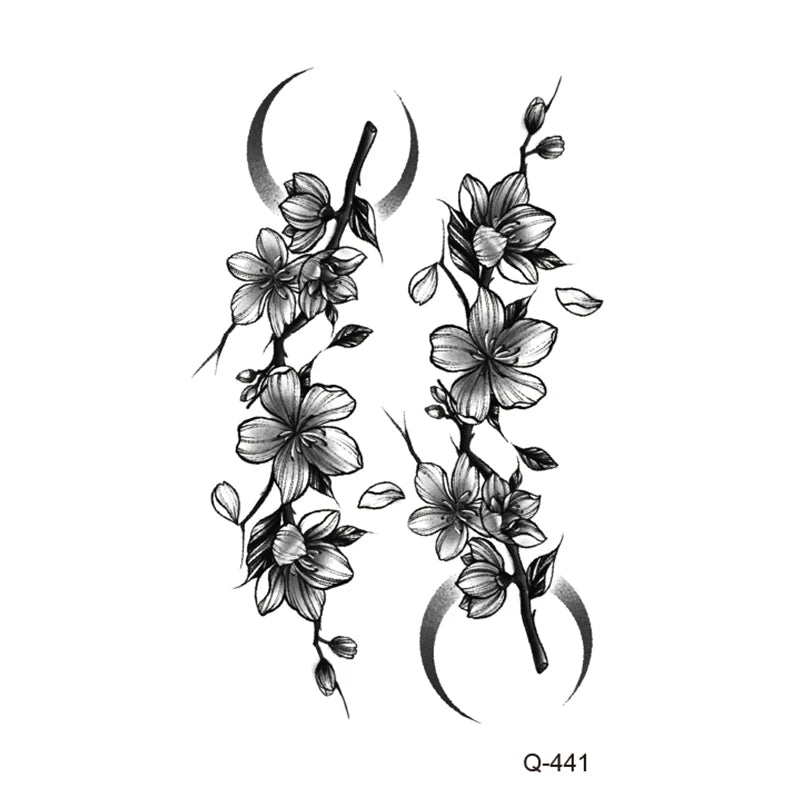 Waterproof Temporary Tattoo Stickers - Mini Black Rose, Butterfly, Arrow, Flower, Wings, Maori, and Snake Designs for Wrist and Neck