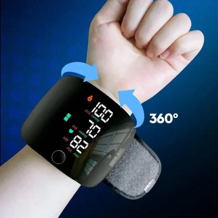 LED Rechargeable Wrist Blood Pressure Monitor – English, Russian, Portuguese, Spanish Voice Broadcast Tonometer