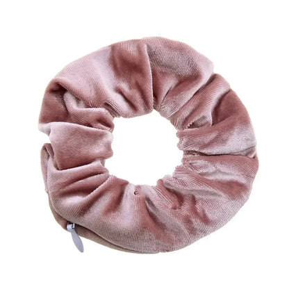 Portable Secret Hair Tie Storage Case – Hidden Scrunchie with Zipper for Key, Cash & Jewelry (Travel/Outdoor)