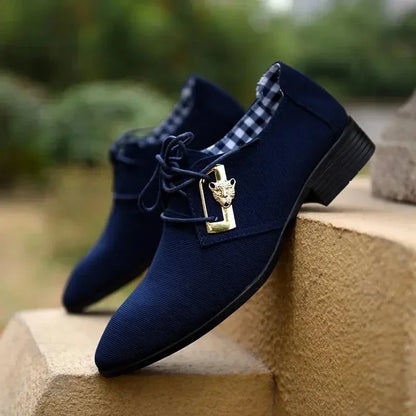 Men’s Canvas Derby Dress Shoes - Casual Wedding Flats & Formal Mix-Color Loafers Blue