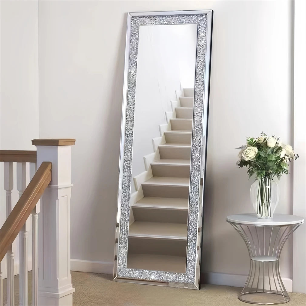 XXXL Large Full-Length Wall Mirror – Crushed Crystal Diamond Decorative Design