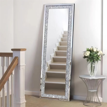 XXXL Large Full-Length Wall Mirror – Crushed Crystal Diamond Decorative Design