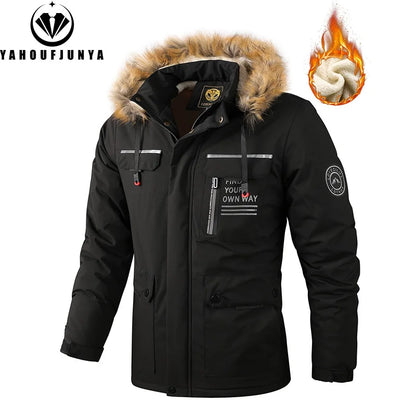 Men's Winter Fleece Jacket - Warm Windproof Outdoor Coat with Removable Hood for Hiking & Casual Wear