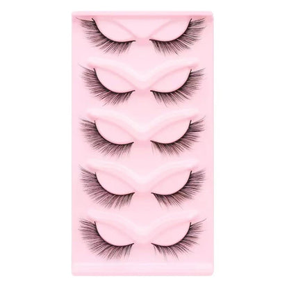Manga Lashes 5 Pairs – Anime Cosplay Faux Mink Short Full Strip Lashes, Korean Natural Look, Clear Band Soft Eyelash Extensions