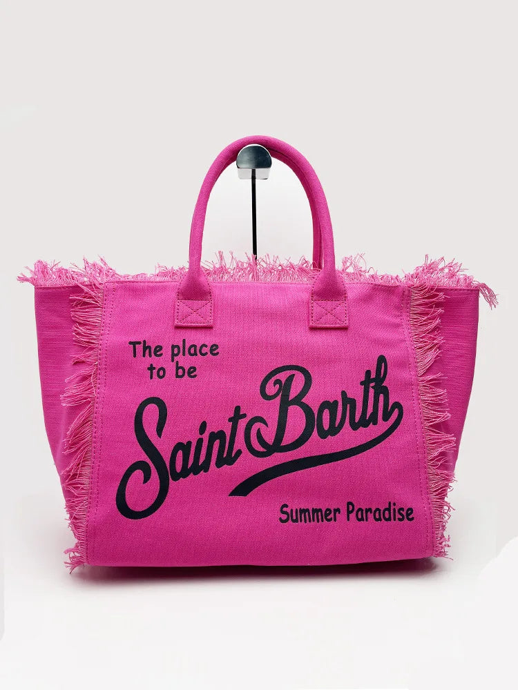 SAINT BARTH Autumn Winter Plush Towel Bag – Women’s Large Capacity Striped Casual Handbag with Tassel