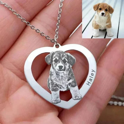 Personalized Pet Photo Necklace — Custom Engraved Dog & Cat Pendant, Handmade Memory Jewelry Keychain Gift