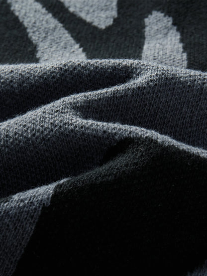 Men's Autumn Winter Jacquard Sweater - Irregular Pattern Contrast Color Round Neck Knitted Casual Pullover