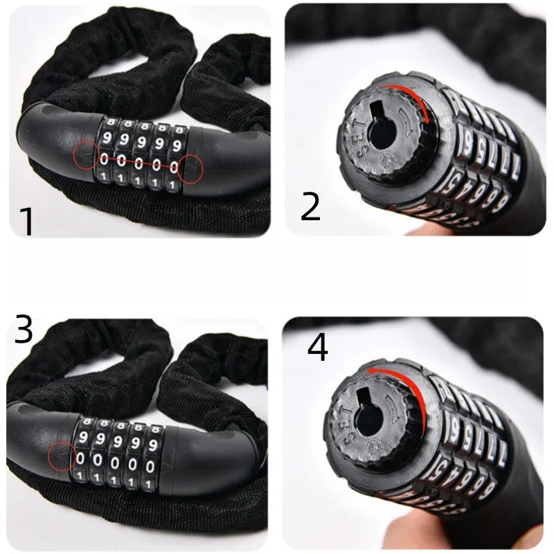 Motorcycle & Bicycle Chain Lock – Portable Electric Car Anti-Theft Lock for Mountain Bikes and Motorcycles