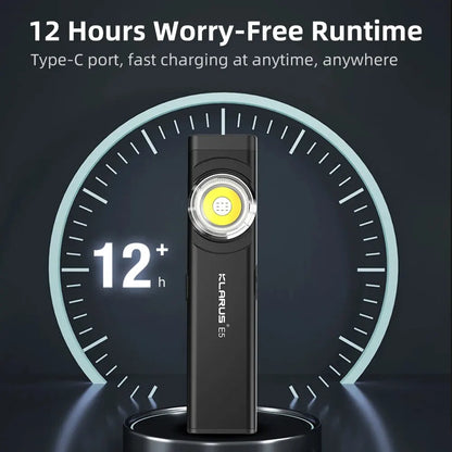 Klarus E5 COB Flashlight – Magnetic Dual Light Torch with 8 Lighting Modes, USB-C Rechargeable EDC Strobe for Emergency Use