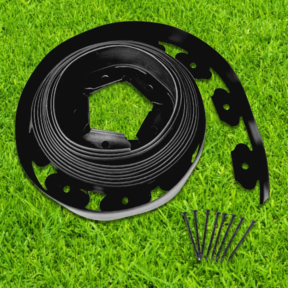 5M/10M Plastic Garden Lawn Edging Border – Flexible Landscape Barrier Kit with Anchoring Spikes, Easy Install Garden Edge Divider