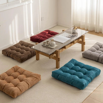 Square Floor Pillow Cushion – Thick Tufted Seat Pad for Meditation, Yoga, Kneeling, and Balcony Seating