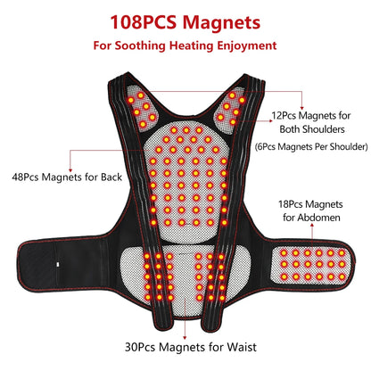 Tourmaline Magnetic Heated Vest — Self-Heating Thermal Waist Brace & Lumbar Support Corset for Posture Correction and Pain Relief