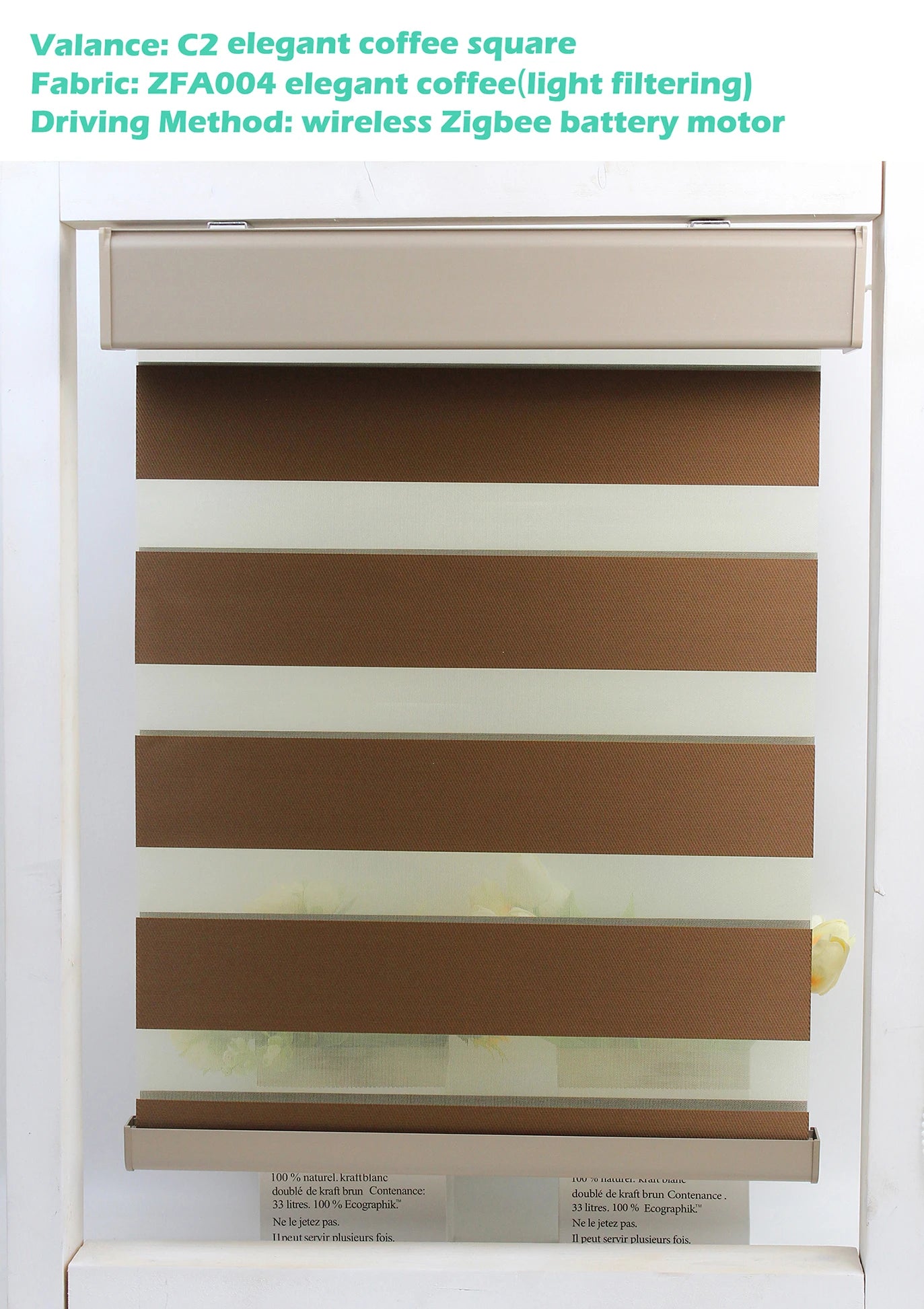 Decopedia Custom Zebra Blinds – Day & Night Blackout Roller Shades with Square Valance for Windows & Sliding Doors