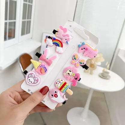 10pcs Kids Hair Clips Set – Cute Soft Gel BB Side Clips for Girls, Cartoon Hair Accessories Cards
